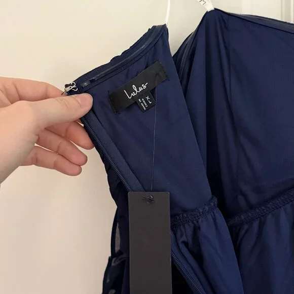 Lulu's Glorious Invite Navy Blue Knotted Off-the-Shoulder Maxi, XL - Picture 6 of 6